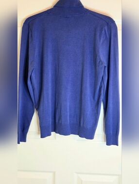 August Silk XL Midnight Blue SILK Blend Knit Lngslv Turtleneck Women's Sweater